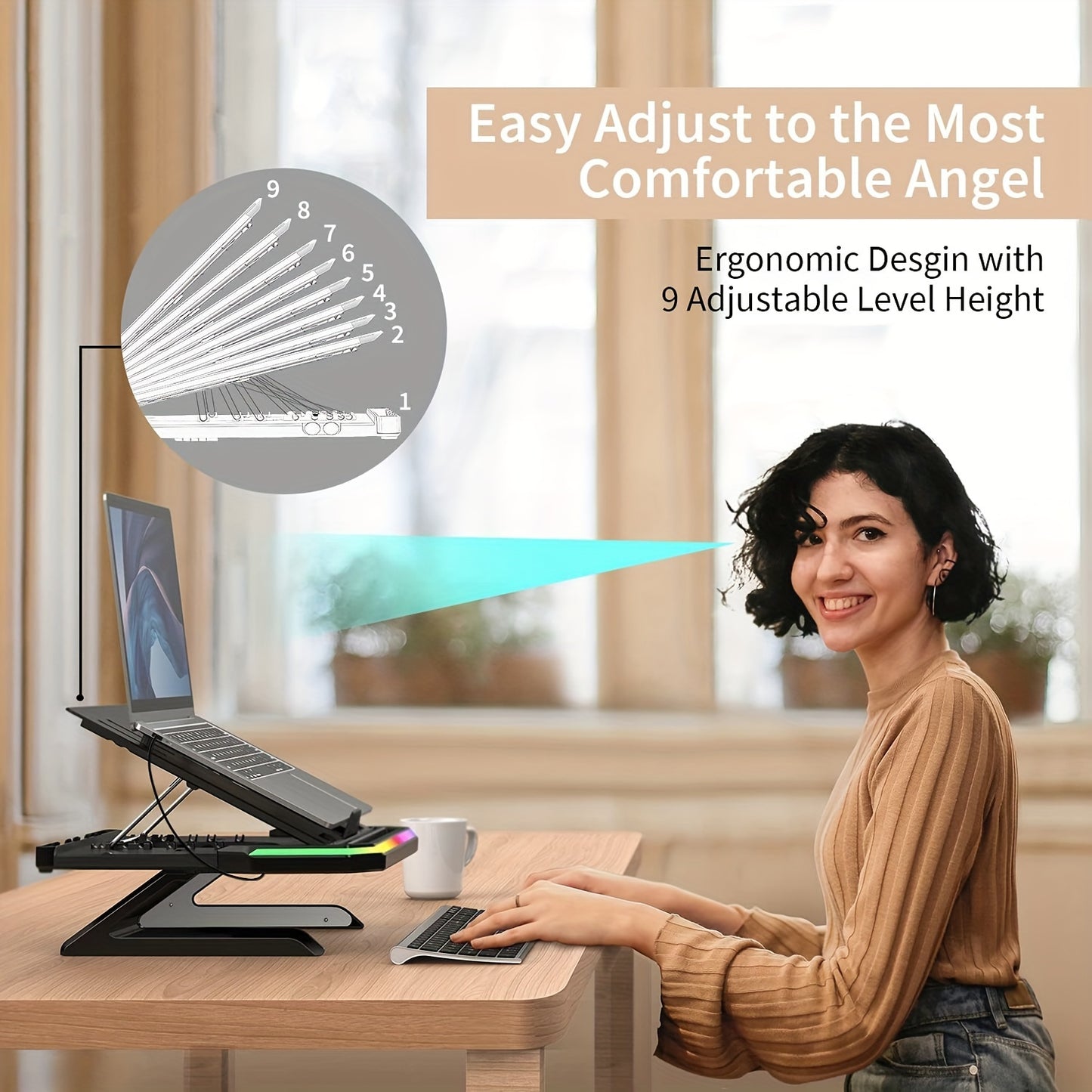 GlowLift Duo™ RGB Laptop Stand — w/ Dual Phone Holders & Adjustable Height