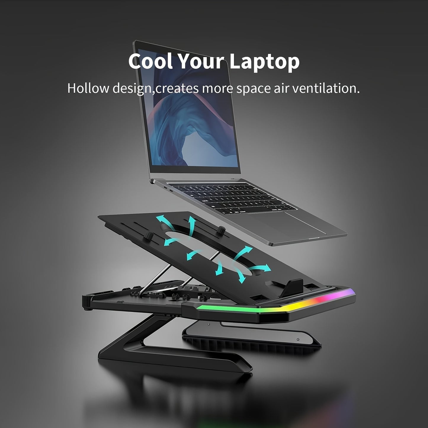 GlowLift Duo™ RGB Laptop Stand — w/ Dual Phone Holders & Adjustable Height