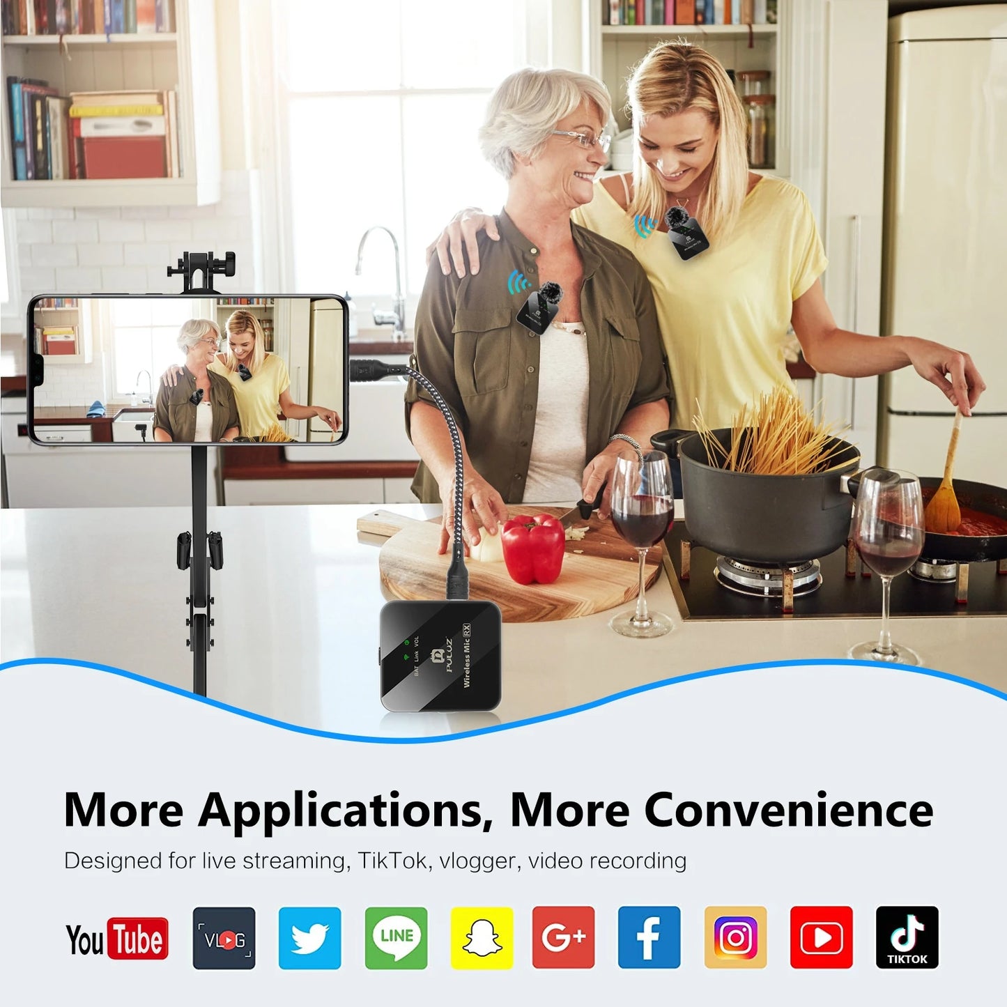 PULUZ Wireless Lavalier Mic โ Clip-On Microphone (iPhone/Android/DSLR Compatible)