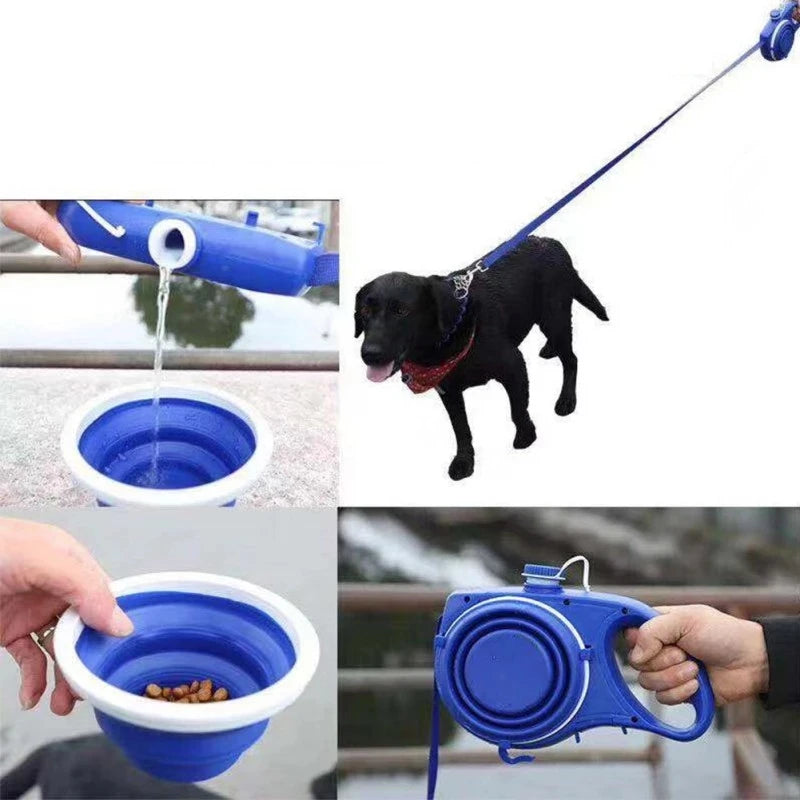 4-in-1 Pet Leash For Walking – Water, Bowl & Waste Bag Ready