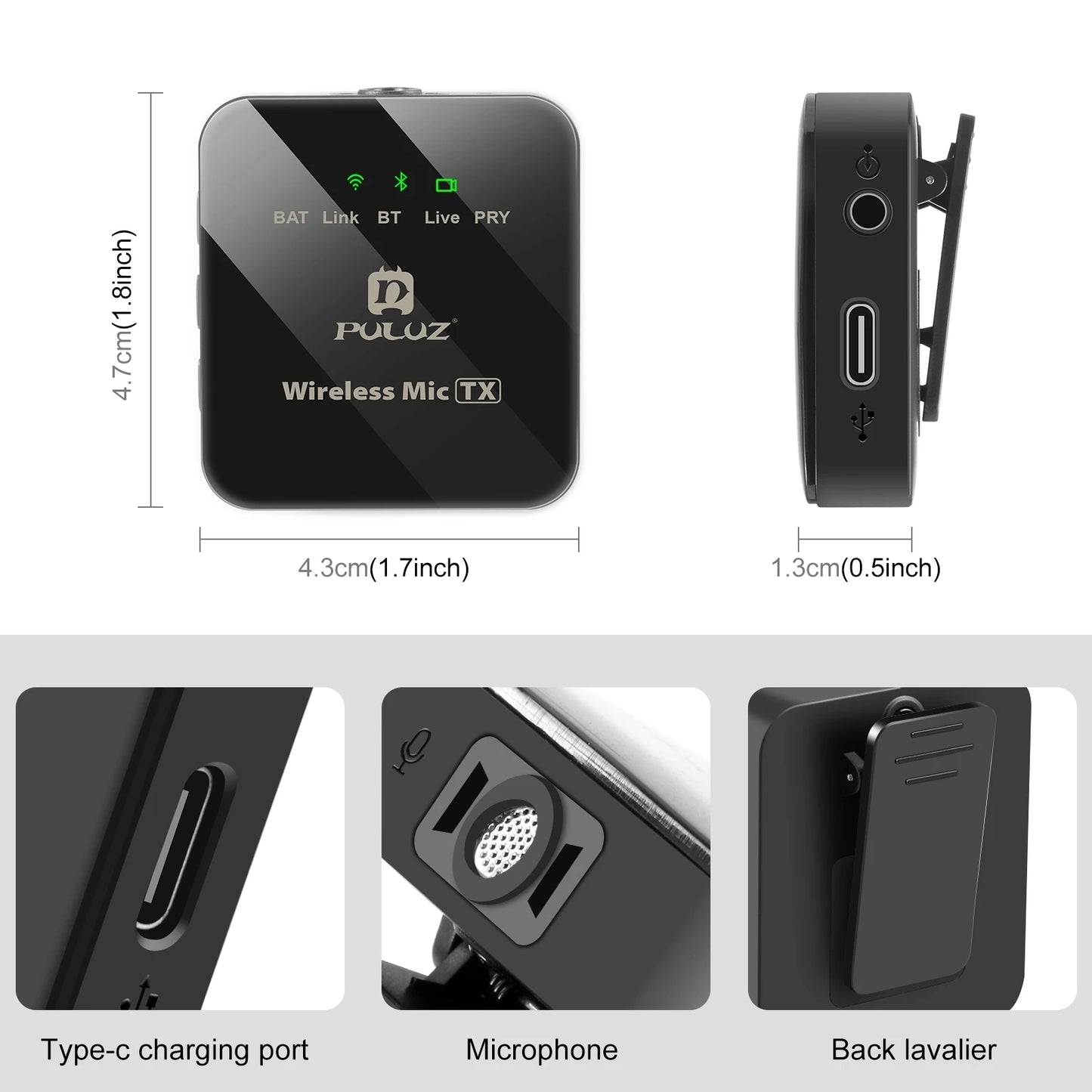 PULUZ Wireless Lavalier Mic โ Clip-On Microphone (iPhone/Android/DSLR Compatible)