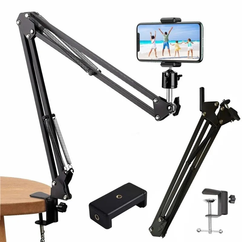 FlexiFrame™ Flexible Arm Phone Tripod – Foldable Desktop Stand for Overhead Shots, Live Streaming & Creative Content