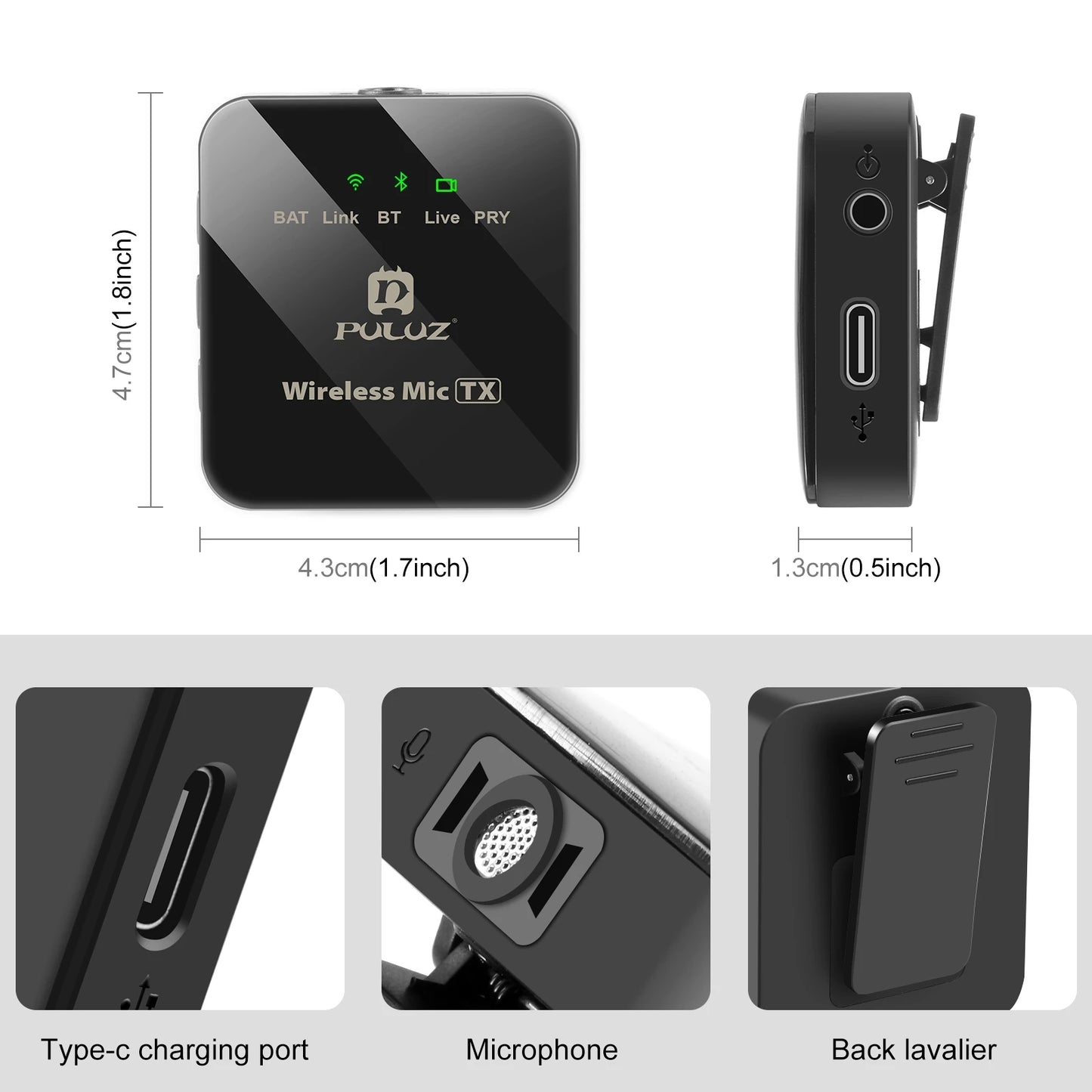 PULUZ Wireless Lavalier Mic โ Clip-On Microphone (iPhone/Android/DSLR Compatible)