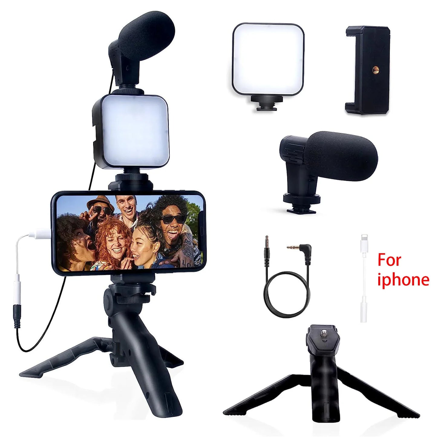 Smartphone Vlogging Kit for iPhone/Android with Tripod Mini Microphone And LED Light