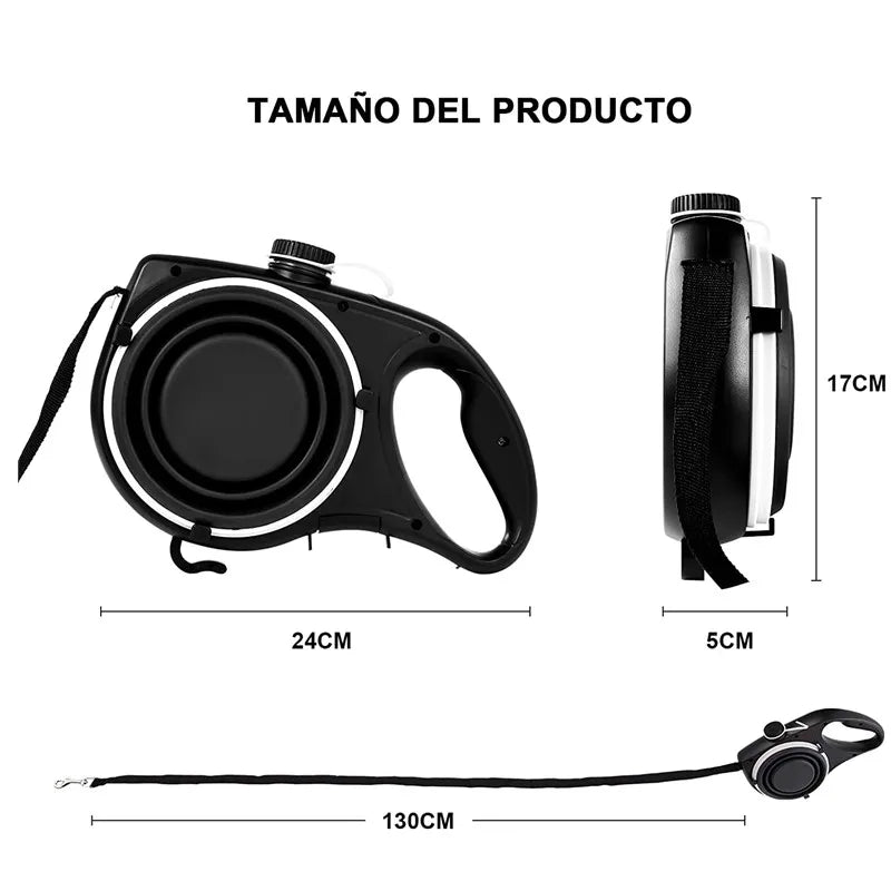 4-in-1 Pet Leash For Walking – Water, Bowl & Waste Bag Ready