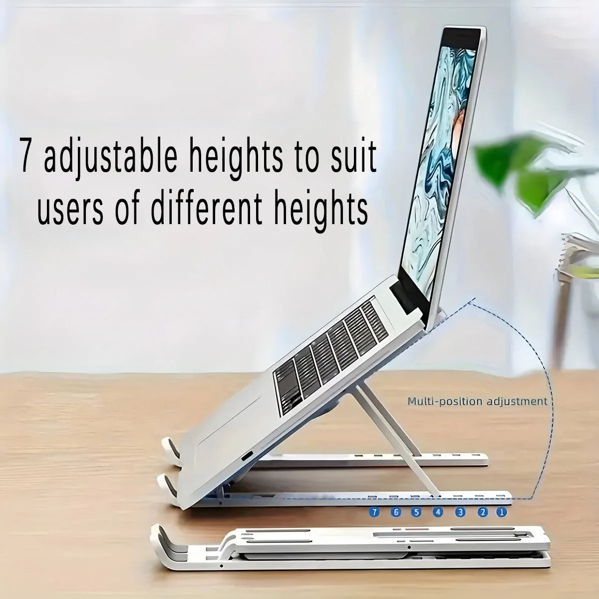 Folding Portable Laptop Stand with 7 Height Settings & Ventilation Support