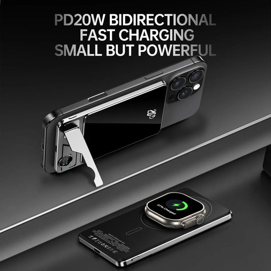 BoostBae™ Wireless Magnetic Portable Power Bank - 15W With Phone Holder LED Display