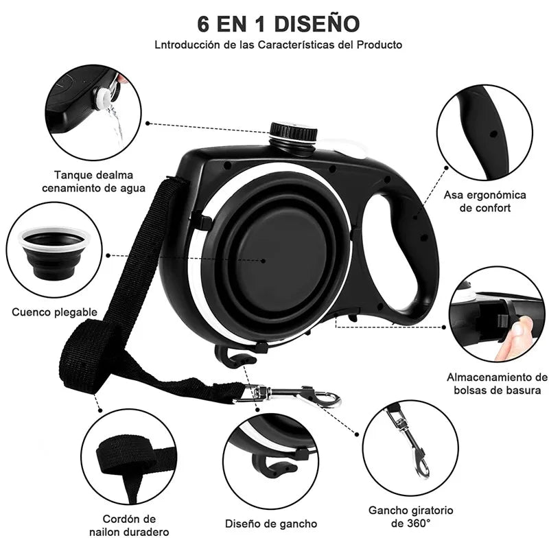 4-in-1 Pet Leash For Walking – Water, Bowl & Waste Bag Ready