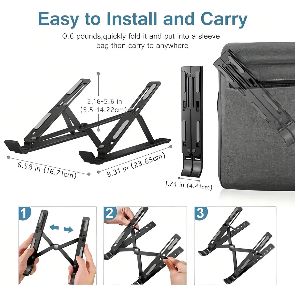 Folding Portable Laptop Stand with 7 Height Settings & Ventilation Support