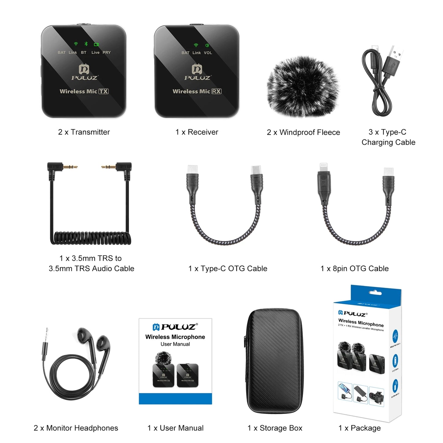 PULUZ Wireless Lavalier Mic โ Clip-On Microphone (iPhone/Android/DSLR Compatible)
