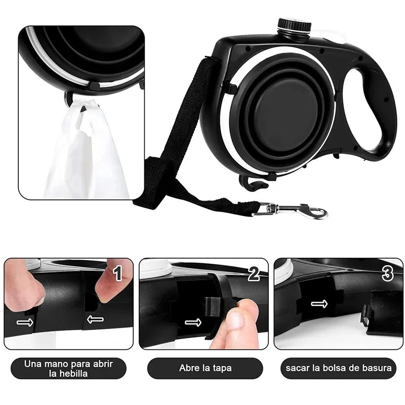 4-in-1 Pet Leash For Walking – Water, Bowl & Waste Bag Ready