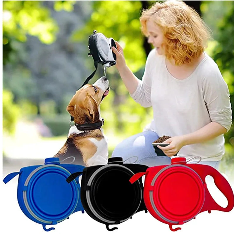 4-in-1 Pet Leash For Walking – Water, Bowl & Waste Bag Ready