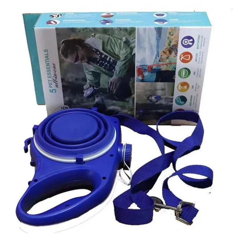 4-in-1 Pet Leash For Walking – Water, Bowl & Waste Bag Ready
