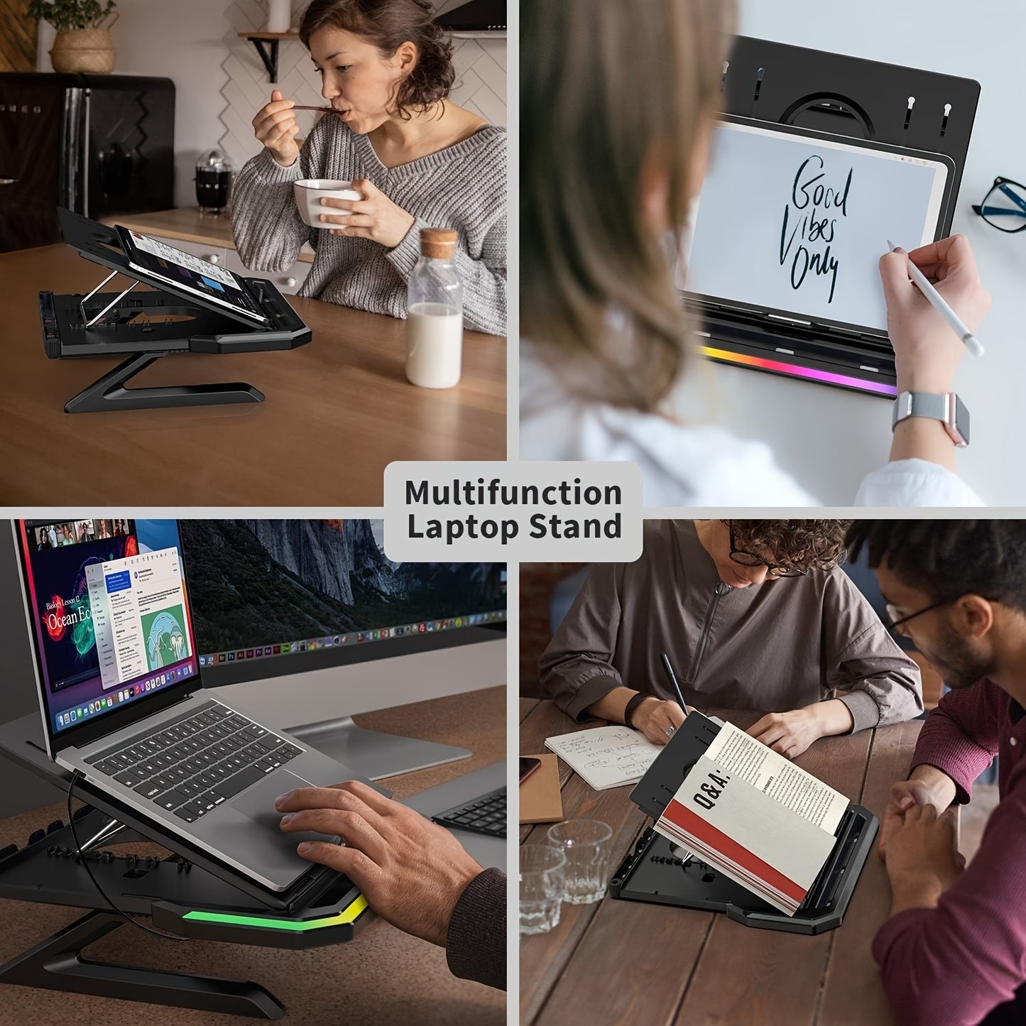 GlowLift Duo™ RGB Laptop Stand — w/ Dual Phone Holders & Adjustable Height