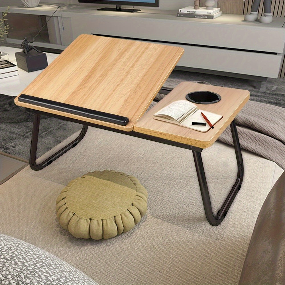 5-Level Adjustable Folding Table Laptop Stand with Cup Holder and Slot Design