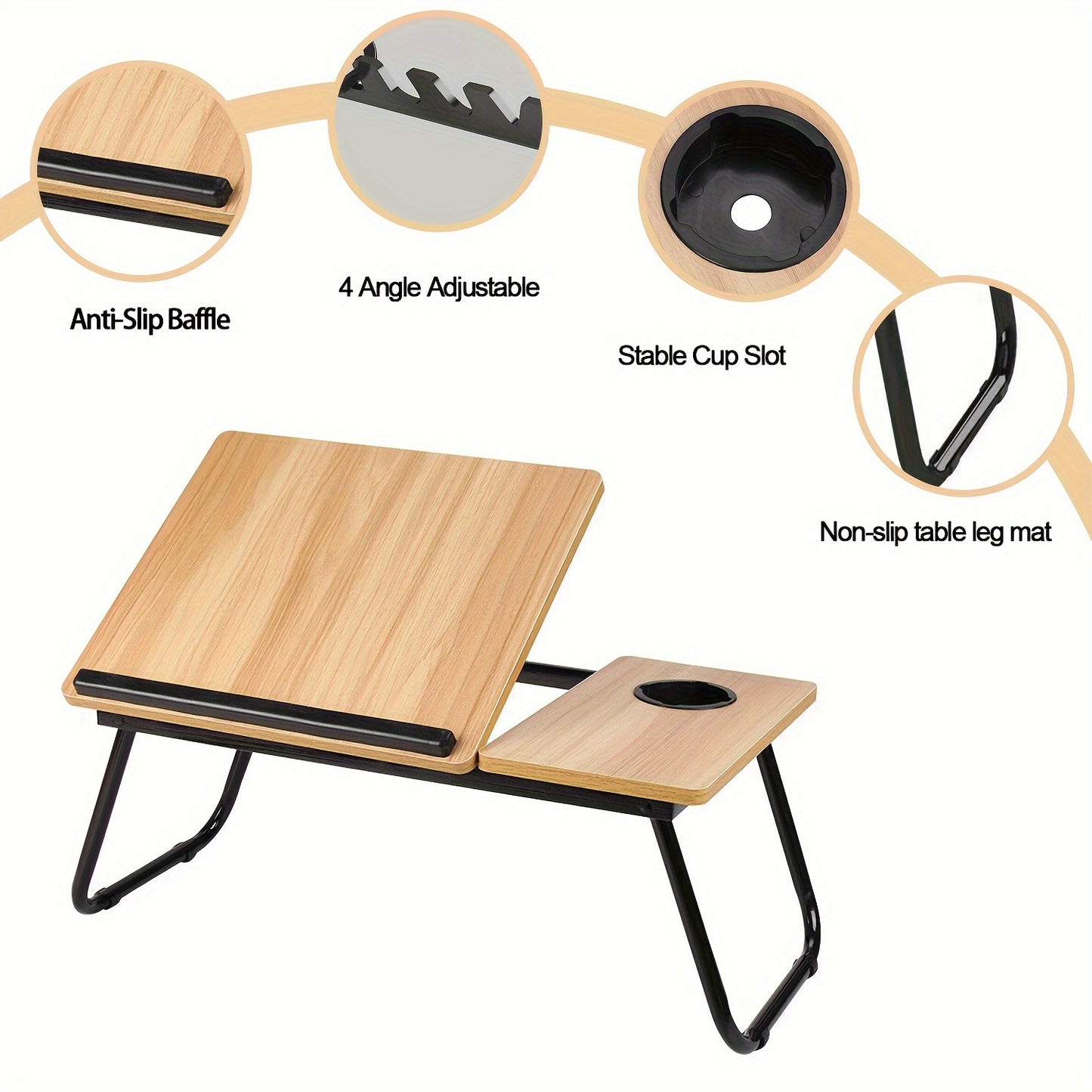 5-Level Adjustable Folding Table Laptop Stand with Cup Holder and Slot Design