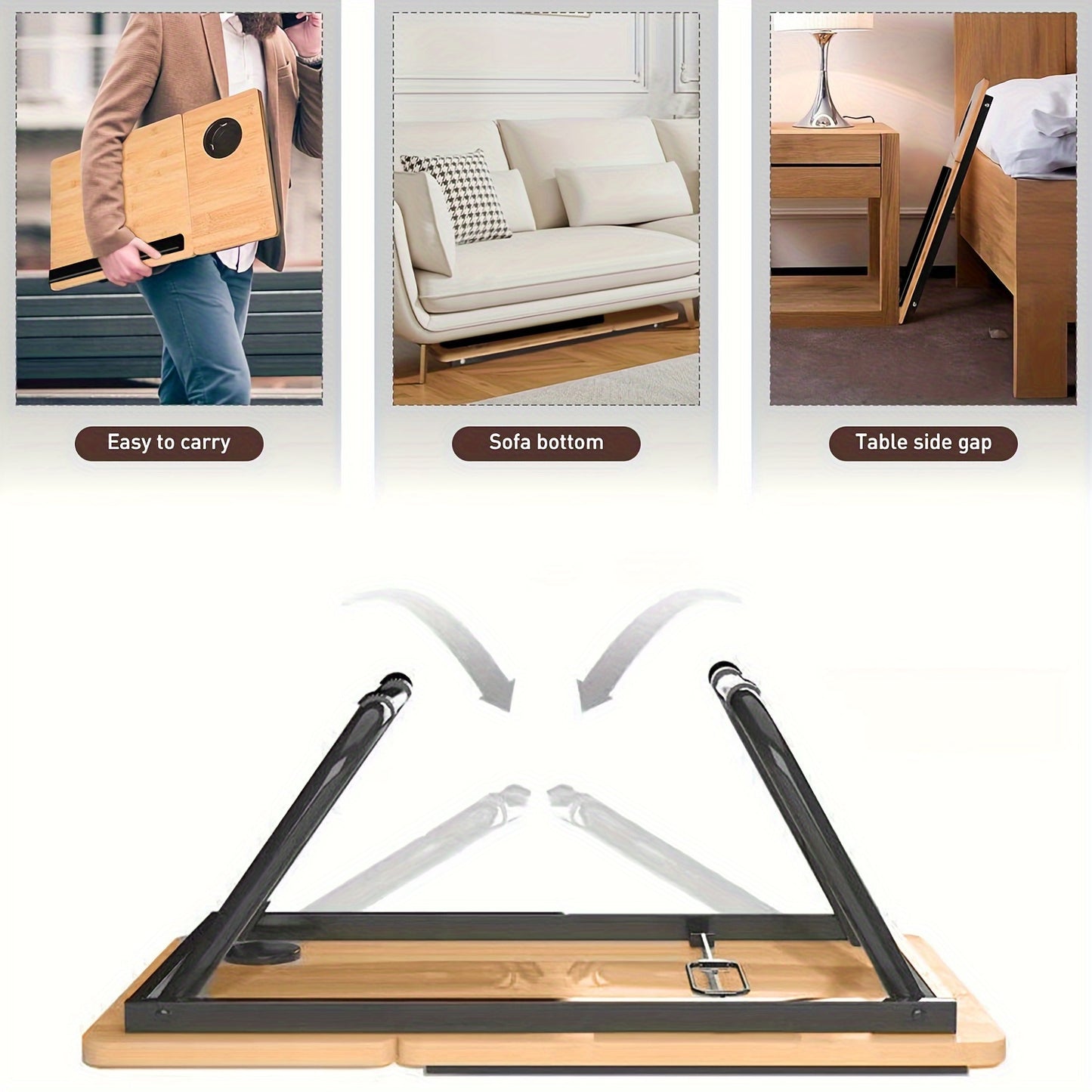 5-Level Adjustable Folding Table Laptop Stand with Cup Holder and Slot Design