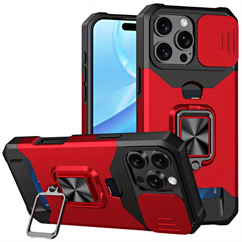 ArmorFlex™ Shockproof Phone Case – Built-In Metal Kickstand + Card Slot | For iPhone 16/15/14/13 Pro Max