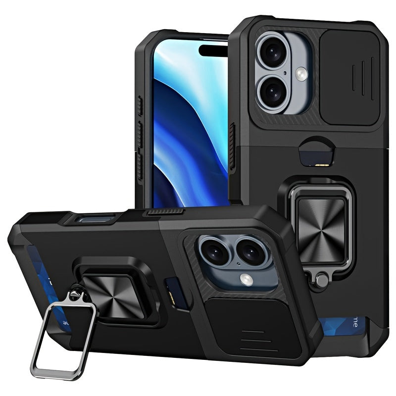 ArmorFlex™ Shockproof Phone Case – Built-In Metal Kickstand + Card Slot | For iPhone 16/15/14/13 Pro Max