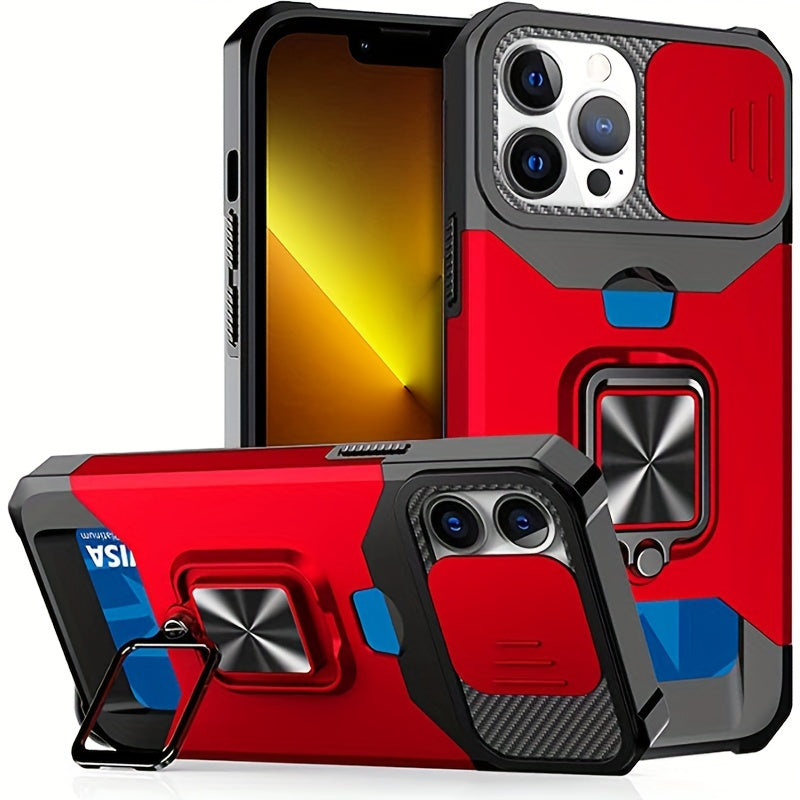 ArmorFlex™ Shockproof Phone Case – Built-In Metal Kickstand + Card Slot | For iPhone 16/15/14/13 Pro Max