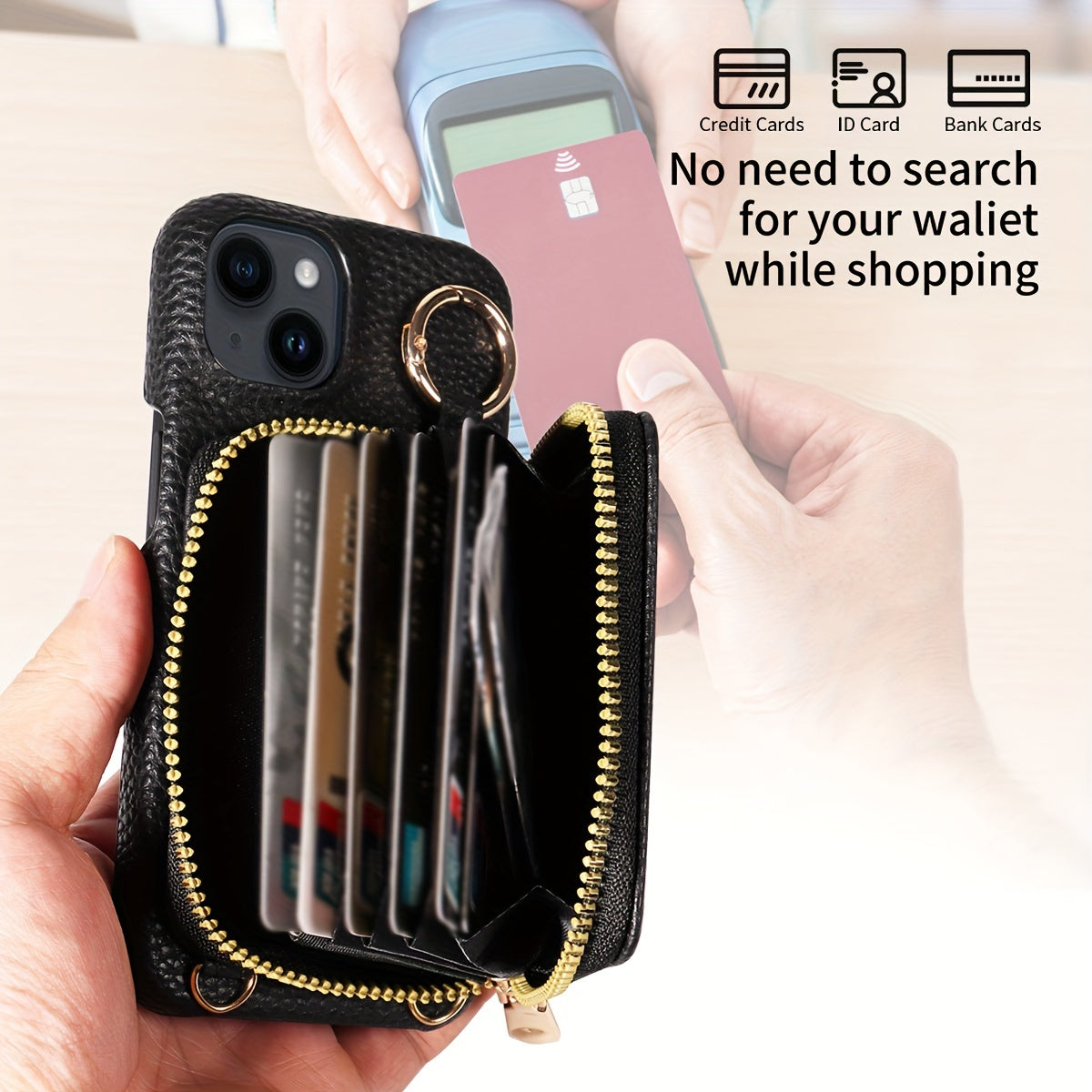 LuxeZip™ Leather Phone Case – Zipper Wallet, Card Holder & Lanyard Strap for iPhone (Anti-Drop, On-the-Go Chic)