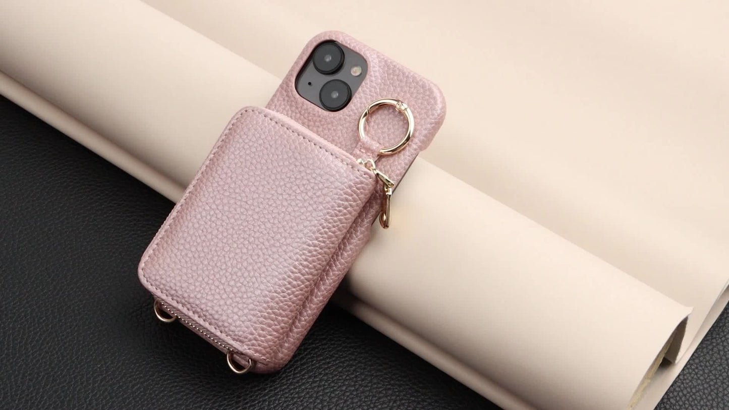 LuxeZip™ Leather Phone Case – Zipper Wallet, Card Holder & Lanyard Strap for iPhone (Anti-Drop, On-the-Go Chic)