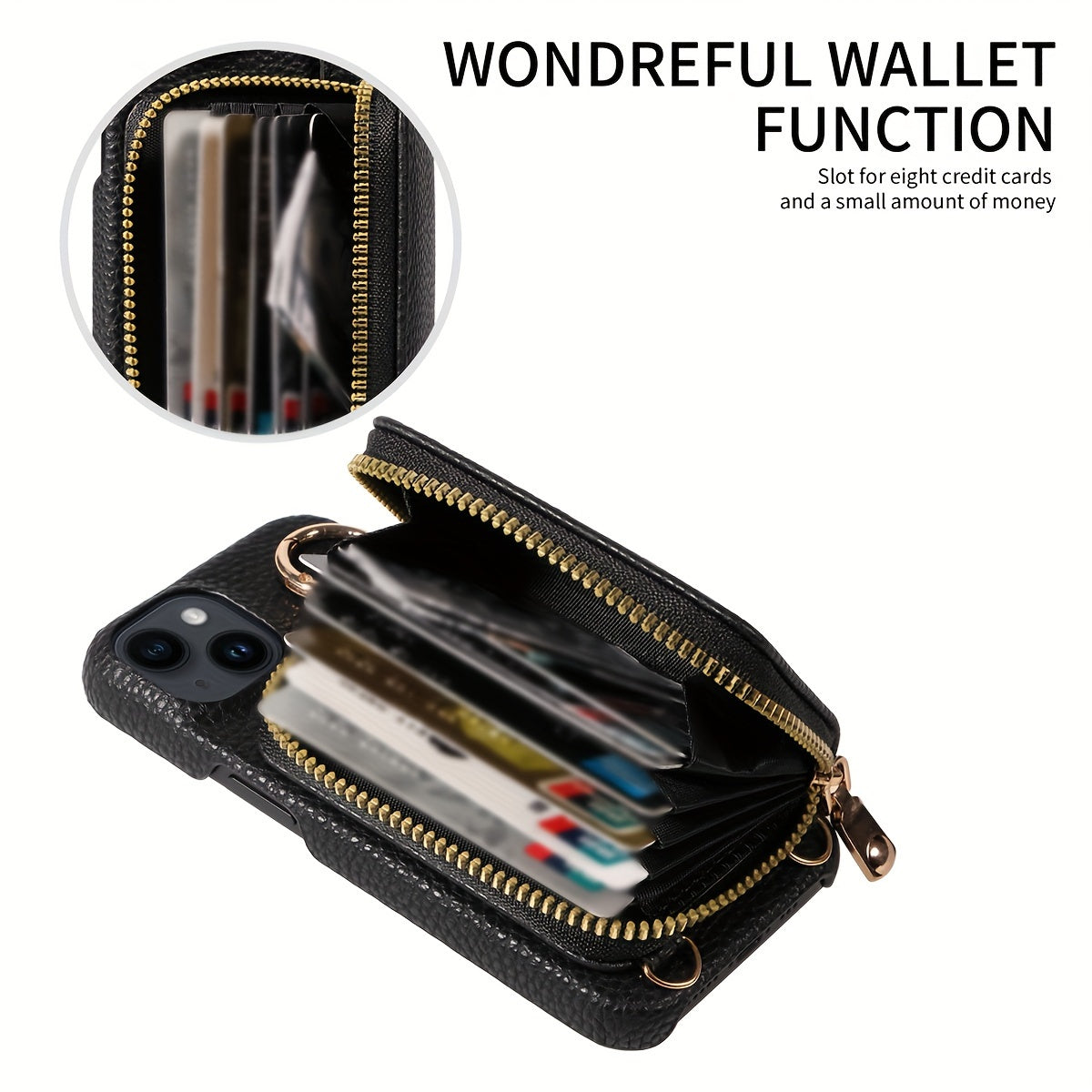 LuxeZip™ Leather Phone Case – Zipper Wallet, Card Holder & Lanyard Strap for iPhone (Anti-Drop, On-the-Go Chic)
