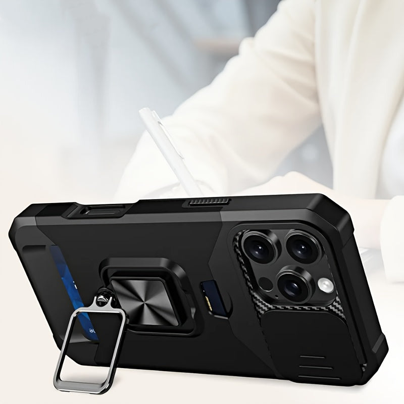 ArmorFlex™ Shockproof Phone Case – Built-In Metal Kickstand + Card Slot | For iPhone 16/15/14/13 Pro Max