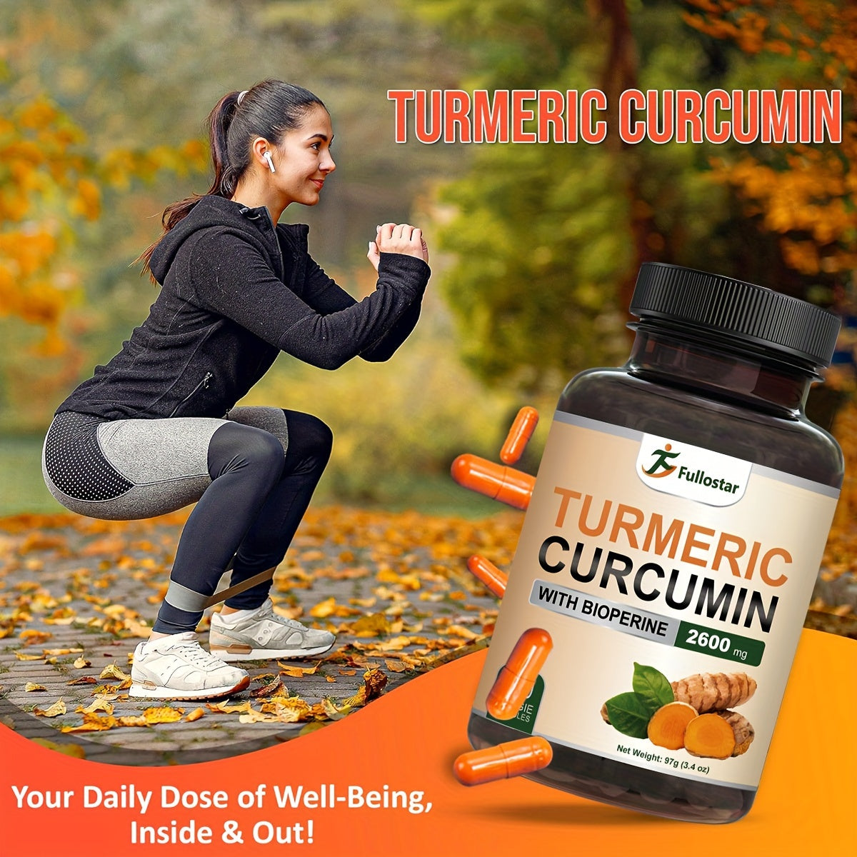 120 High-Quality Turmeric Supplements - 95% Curcumin Extract, Bio Dried Tangerine Peel, Black Pepper for Enhanced Absorption, Maximum Strength Formula and Optimal Bioavailability for a Healthy Lifes