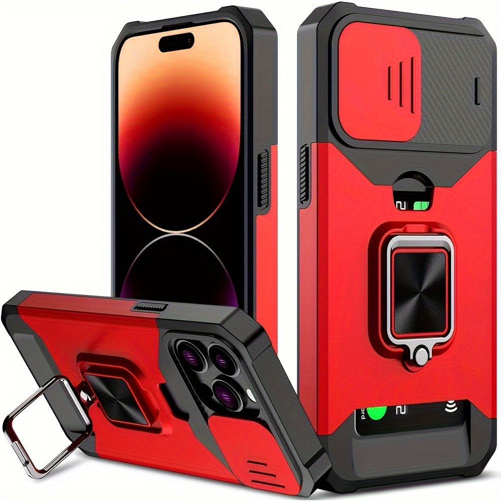 ArmorFlex™ Shockproof Phone Case – Built-In Metal Kickstand + Card Slot | For iPhone 16/15/14/13 Pro Max
