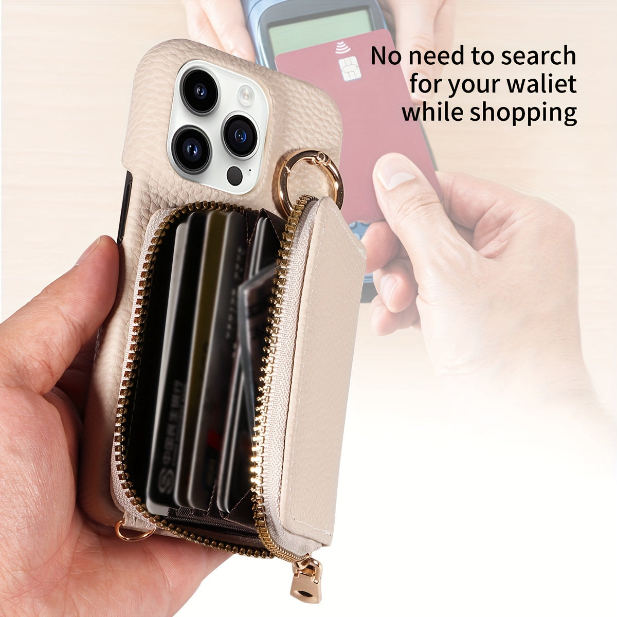 LuxeZip™ Leather Phone Case – Zipper Wallet, Card Holder & Lanyard Strap for iPhone (Anti-Drop, On-the-Go Chic)