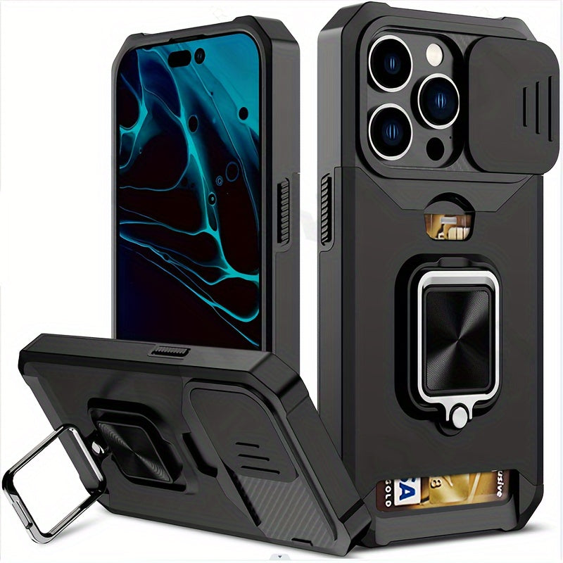 ArmorFlex™ Shockproof Phone Case – Built-In Metal Kickstand + Card Slot | For iPhone 16/15/14/13 Pro Max