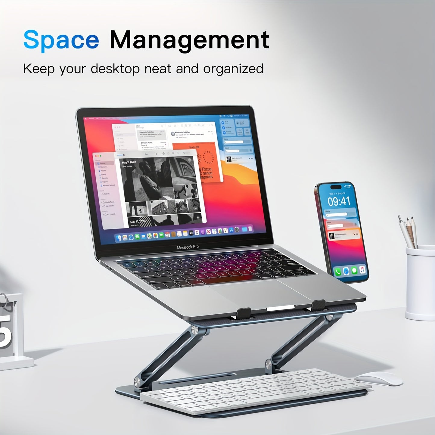Ergonomic Laptop Stand With MagSafe Phone Mount
