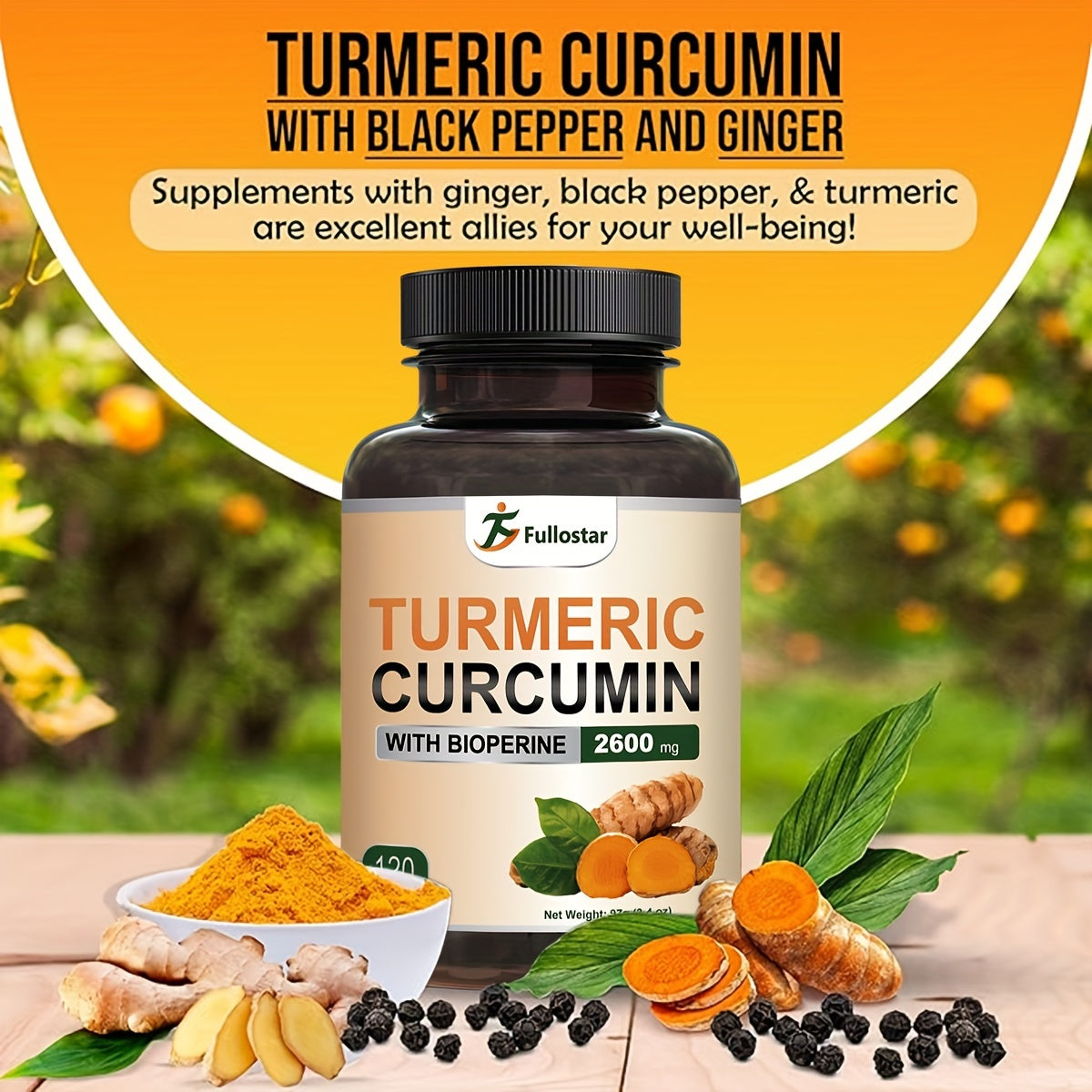 120 High-Quality Turmeric Supplements - 95% Curcumin Extract, Bio Dried Tangerine Peel, Black Pepper for Enhanced Absorption, Maximum Strength Formula and Optimal Bioavailability for a Healthy Lifes