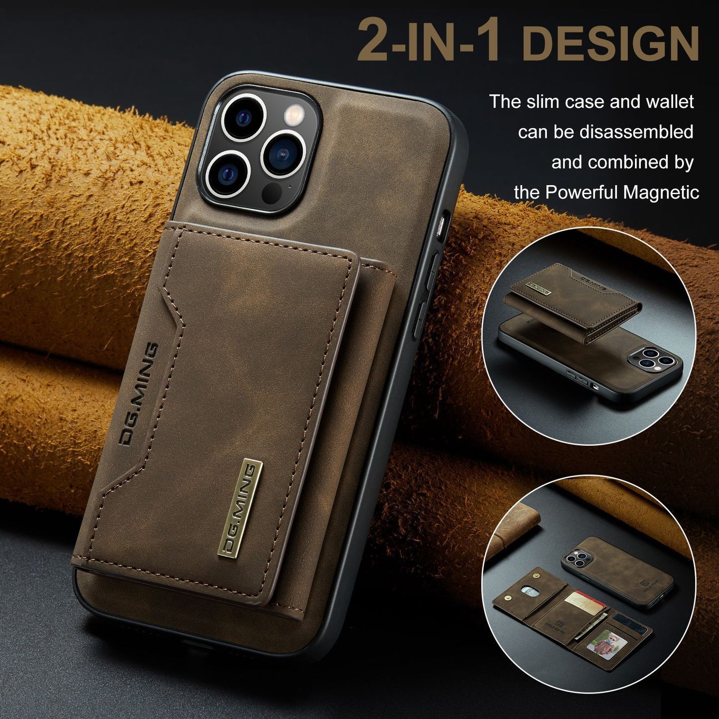 SnapLux™ Magnetic Leather Wallet Case – Detachable Card Holder Split Cover for Everyday Carry