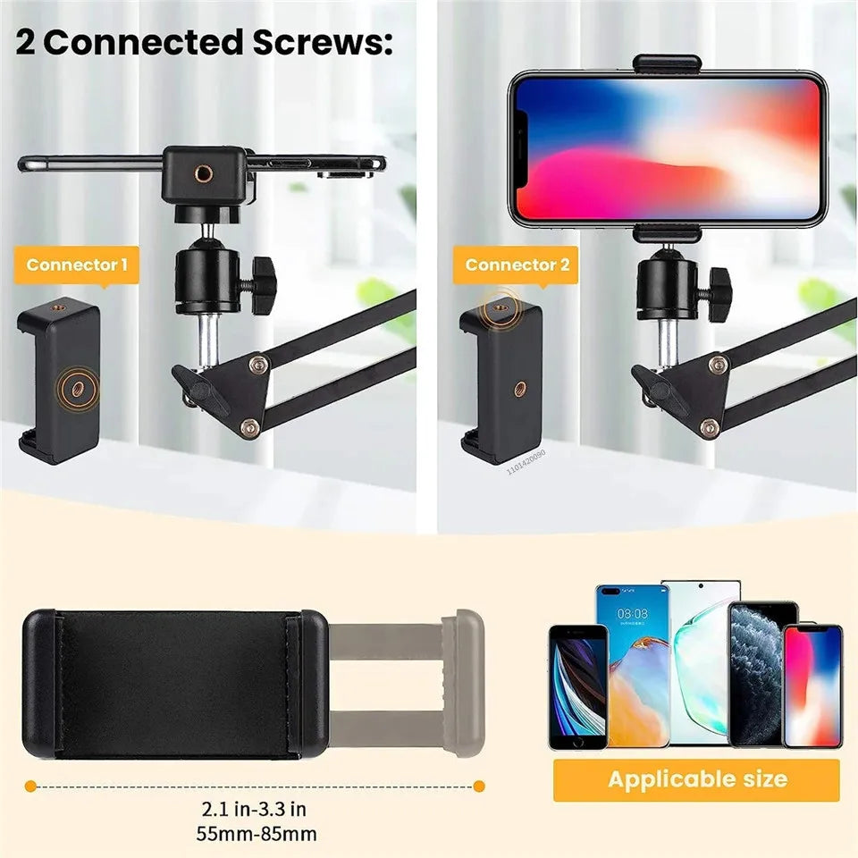 FlexiFrame™ Flexible Arm Phone Tripod – Foldable Desktop Stand for Overhead Shots, Live Streaming & Creative Content