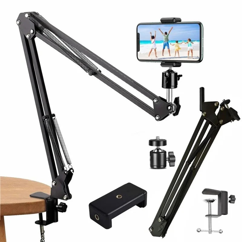FlexiFrame™ Flexible Arm Phone Tripod – Foldable Desktop Stand for Overhead Shots, Live Streaming & Creative Content