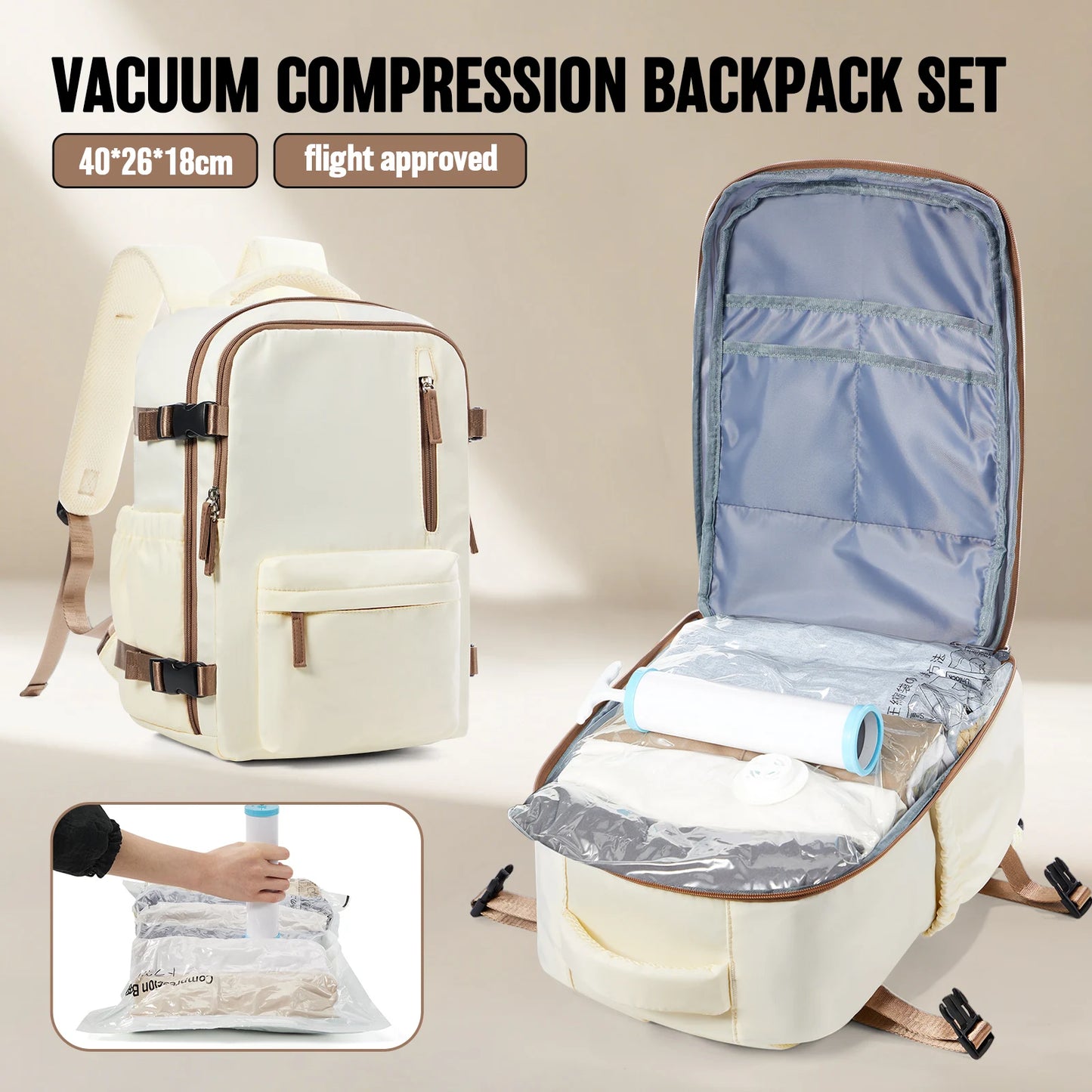 Travel Vacuum Compression Bags with Hand Pump – Carry-On Approved (40x30x20cm)