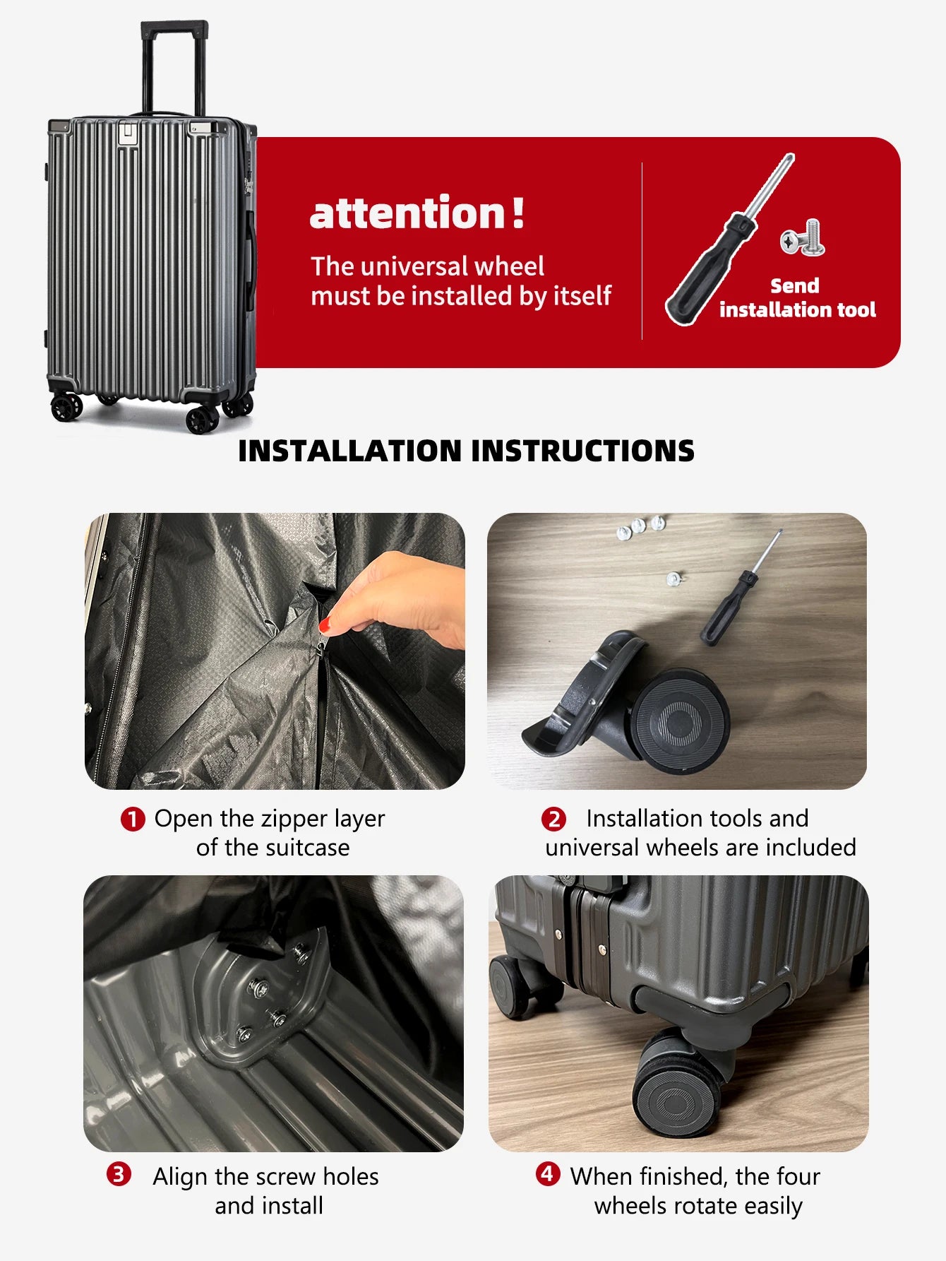 VintageVoyage™ Roller Suitcase 4 Piece Set - 14", 20", 24", and 28" sizes