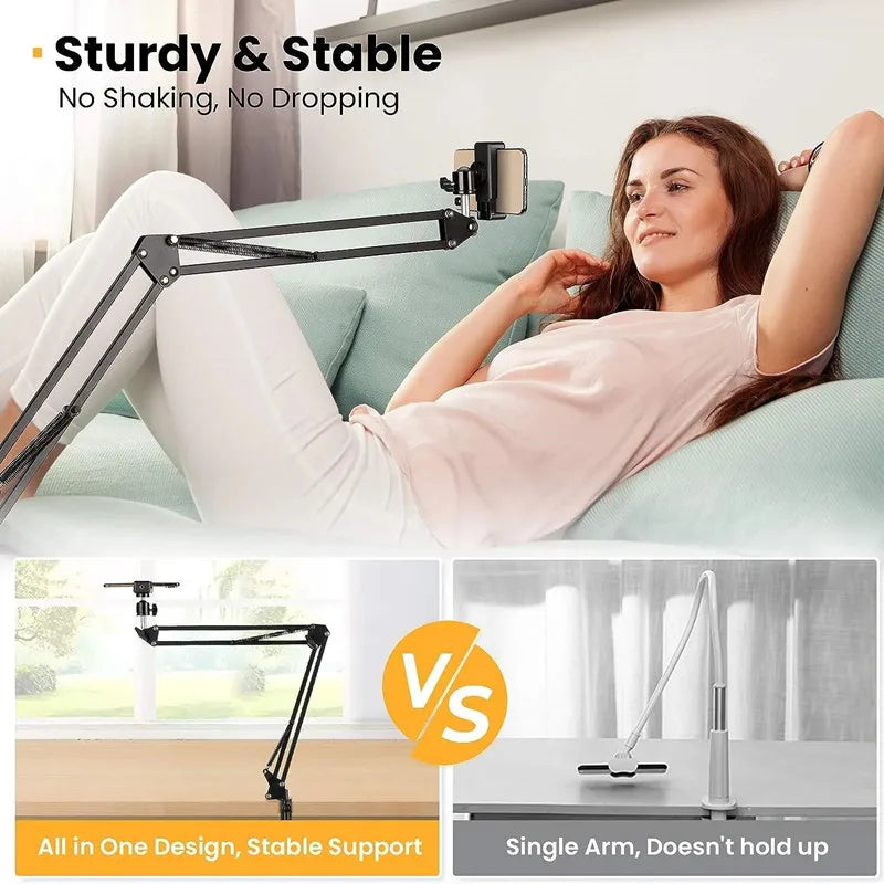 FlexiFrame™ Flexible Arm Phone Tripod – Foldable Desktop Stand for Overhead Shots, Live Streaming & Creative Content