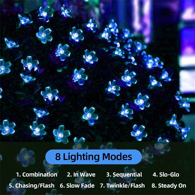 TwilightFlorals™ Solar Flower String Lights – Waterproof Fairy Garland Lights for Outdoor Garden, Patio, or Balcony Décor