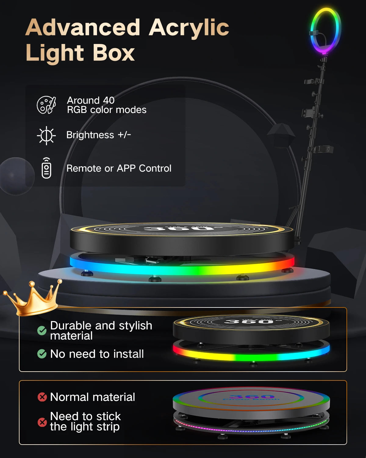 SpinStar™ 360 Photo Booth – APP & Remote Controlled Video Booth with RGB Ring Light for Events, Parties & Content Creation