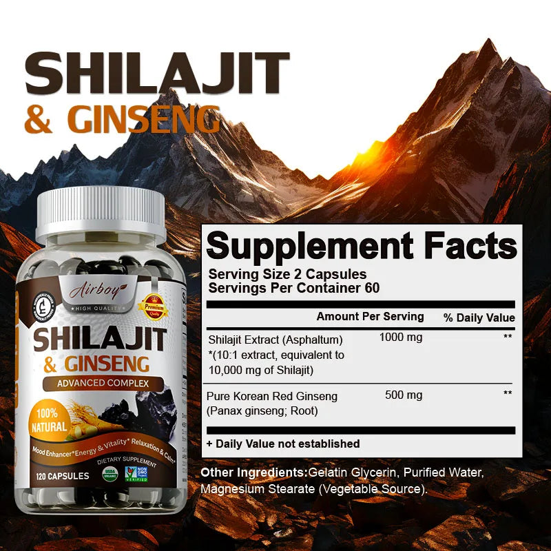 Shilajit & Ginseng Supplements - Enhance Nutrient Absorption and Promote Detoxificatione Endurance, Muscle Growth