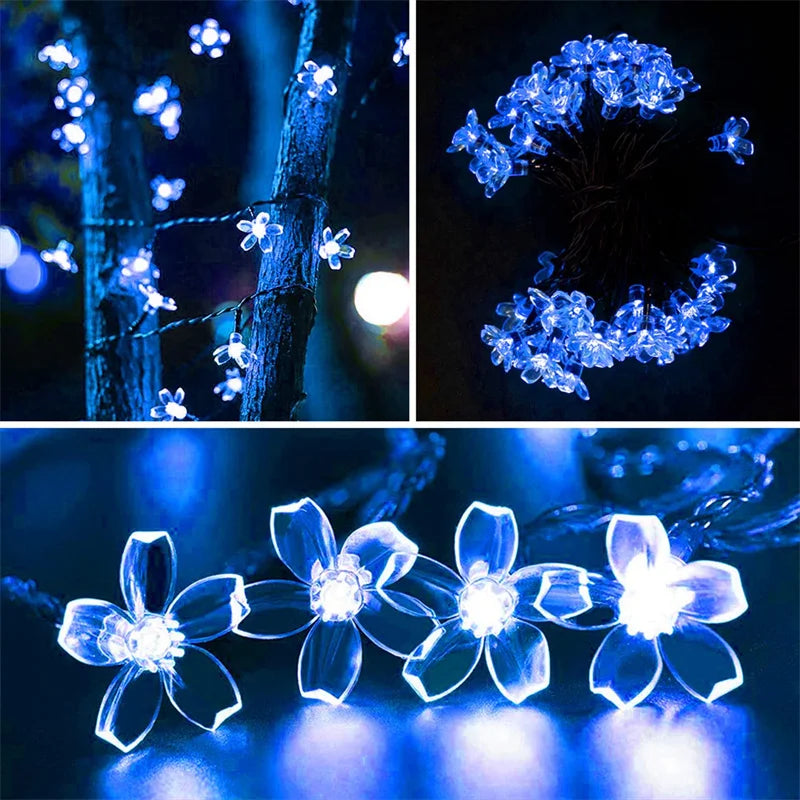 TwilightFlorals™ Solar Flower String Lights – Waterproof Fairy Garland Lights for Outdoor Garden, Patio, or Balcony Décor