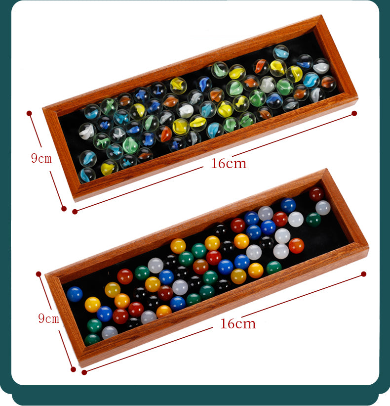 Solid Wood Checkers Set - Agate Marble Checkers - Glass Ball Pachisi