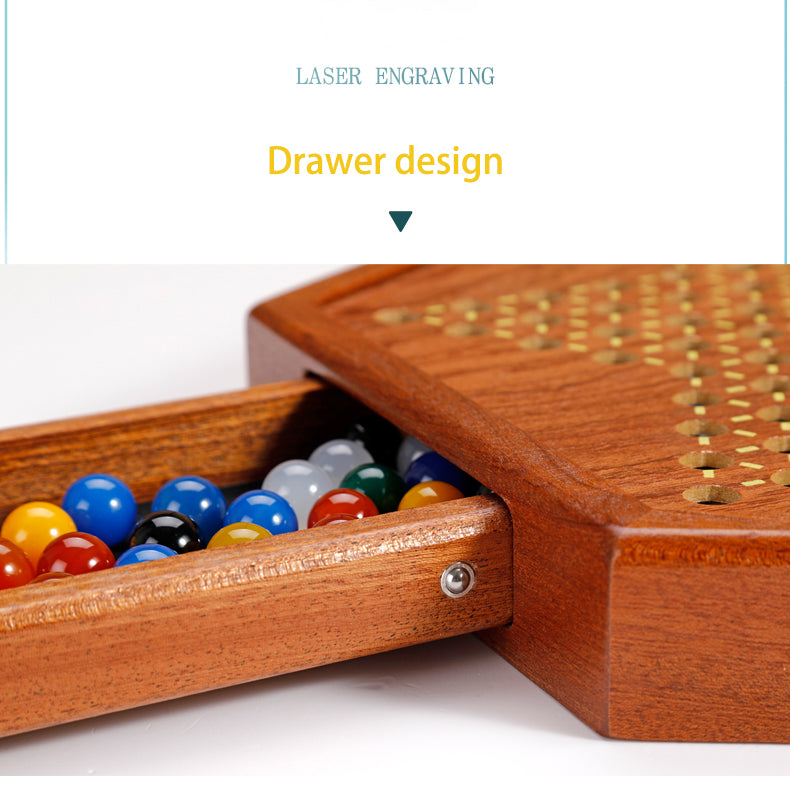 Solid Wood Checkers Set - Agate Marble Checkers - Glass Ball Pachisi