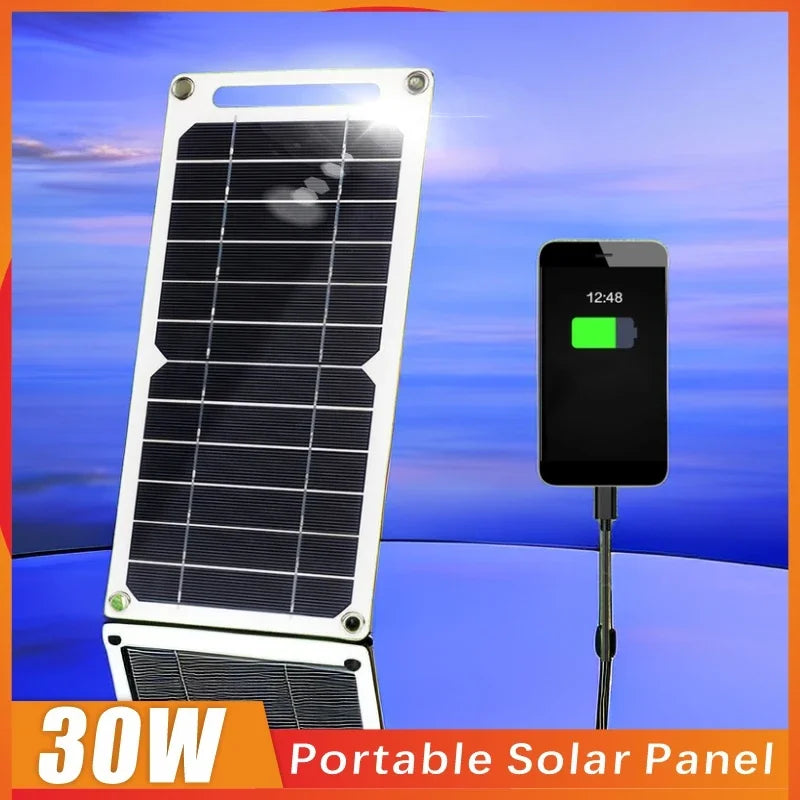 SunCharge™ 30W Foldable Solar Panel – Portable Power Bank with USB & Type-C for Hiking, Camping & Travel