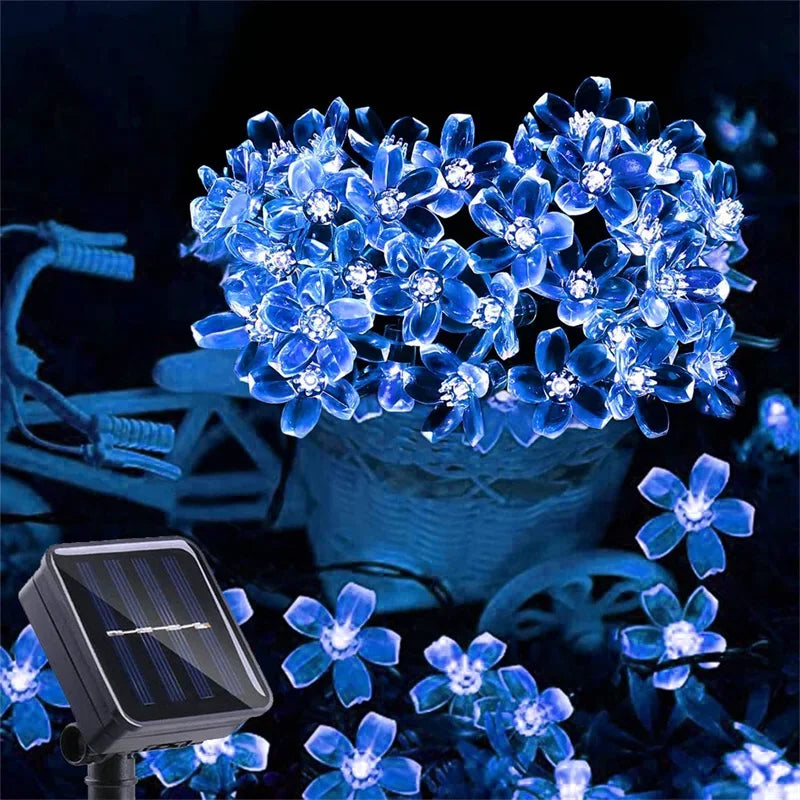 TwilightFlorals™ Solar Flower String Lights – Waterproof Fairy Garland Lights for Outdoor Garden, Patio, or Balcony Décor