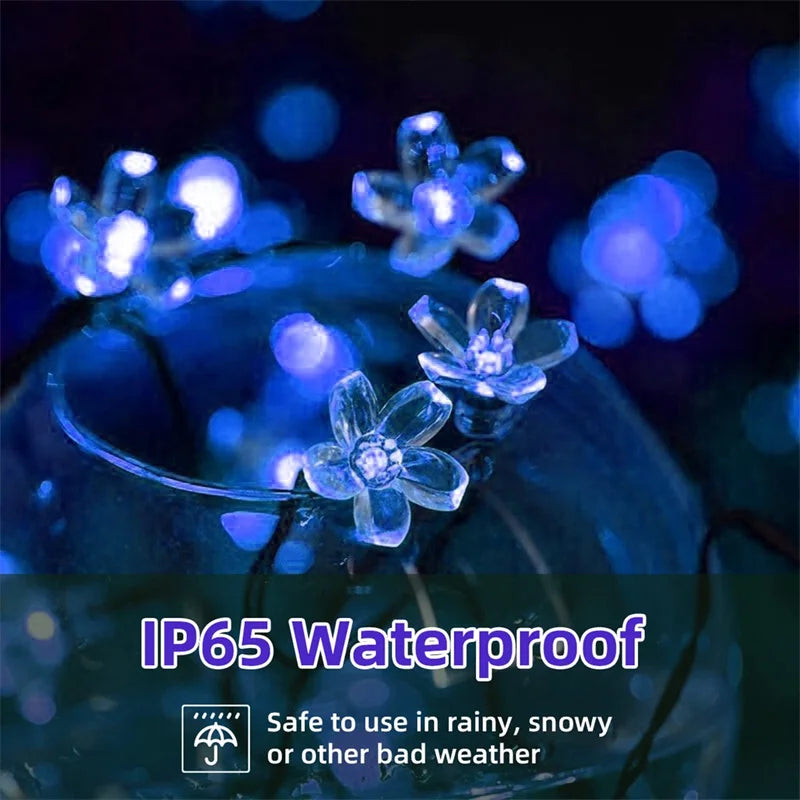 TwilightFlorals™ Solar Flower String Lights – Waterproof Fairy Garland Lights for Outdoor Garden, Patio, or Balcony Décor