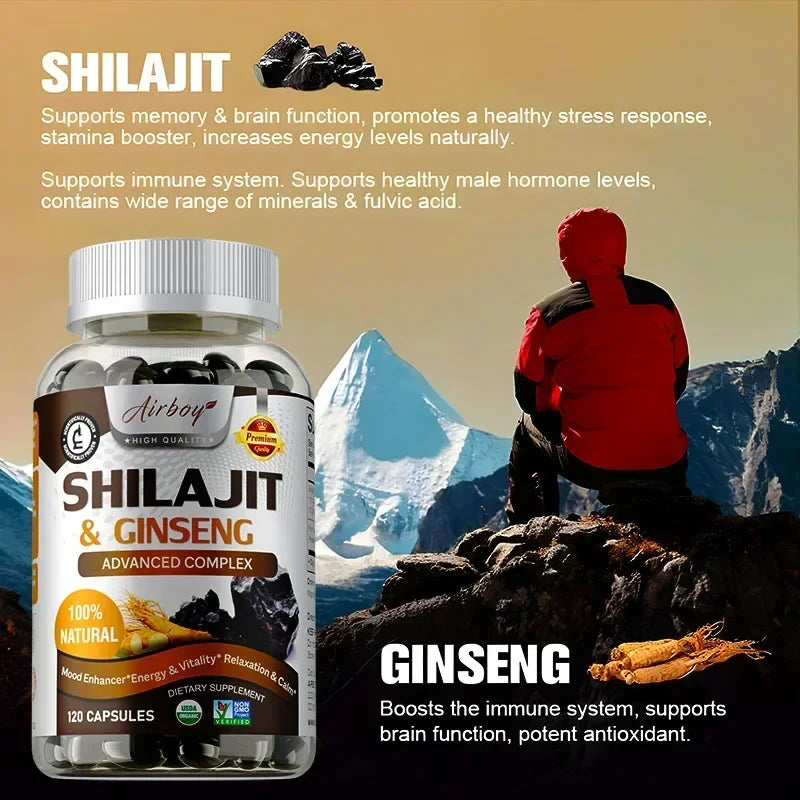 Shilajit & Ginseng Supplements - Enhance Nutrient Absorption and Promote Detoxificatione Endurance, Muscle Growth